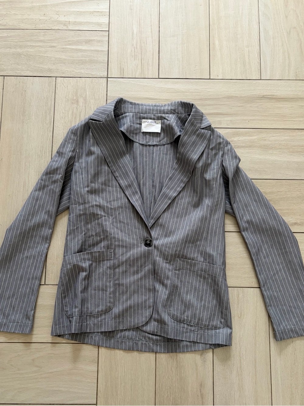 Gray Pinstripe Single-Button Blazer